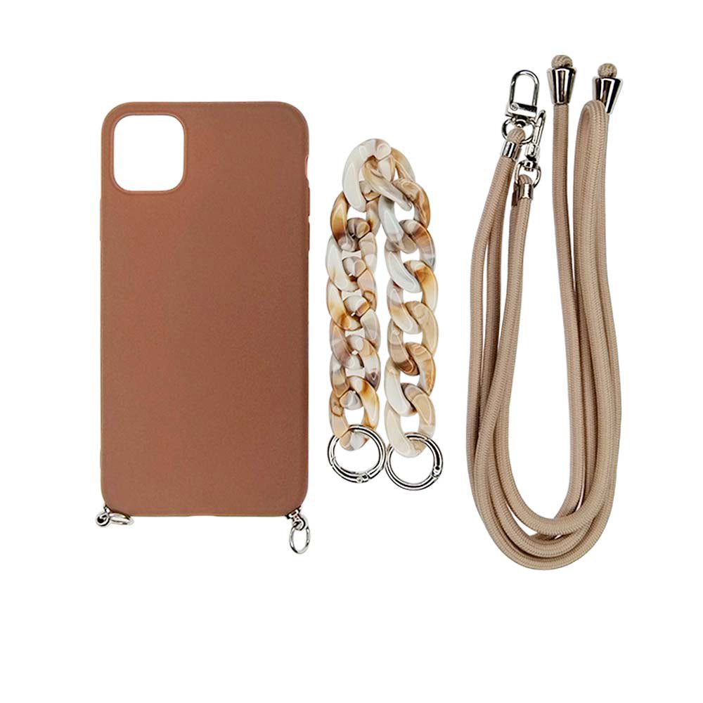 Estuche el rey strap iphone 13 pro max strap de mano + strap hombro color cafe