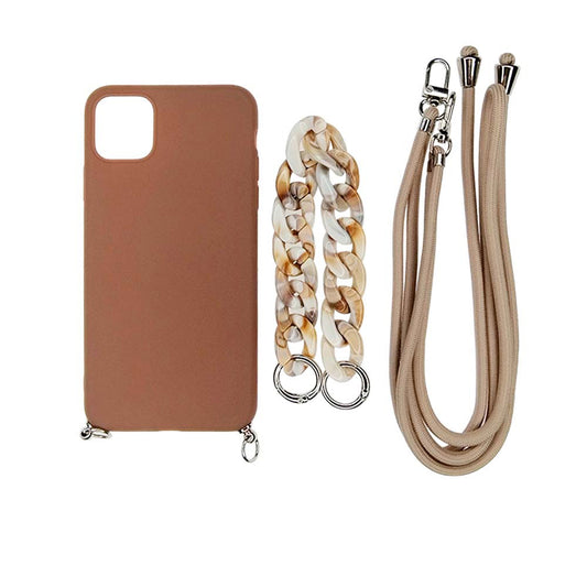Estuche el rey strap iphone 13 pro max strap de mano + strap hombro color cafe