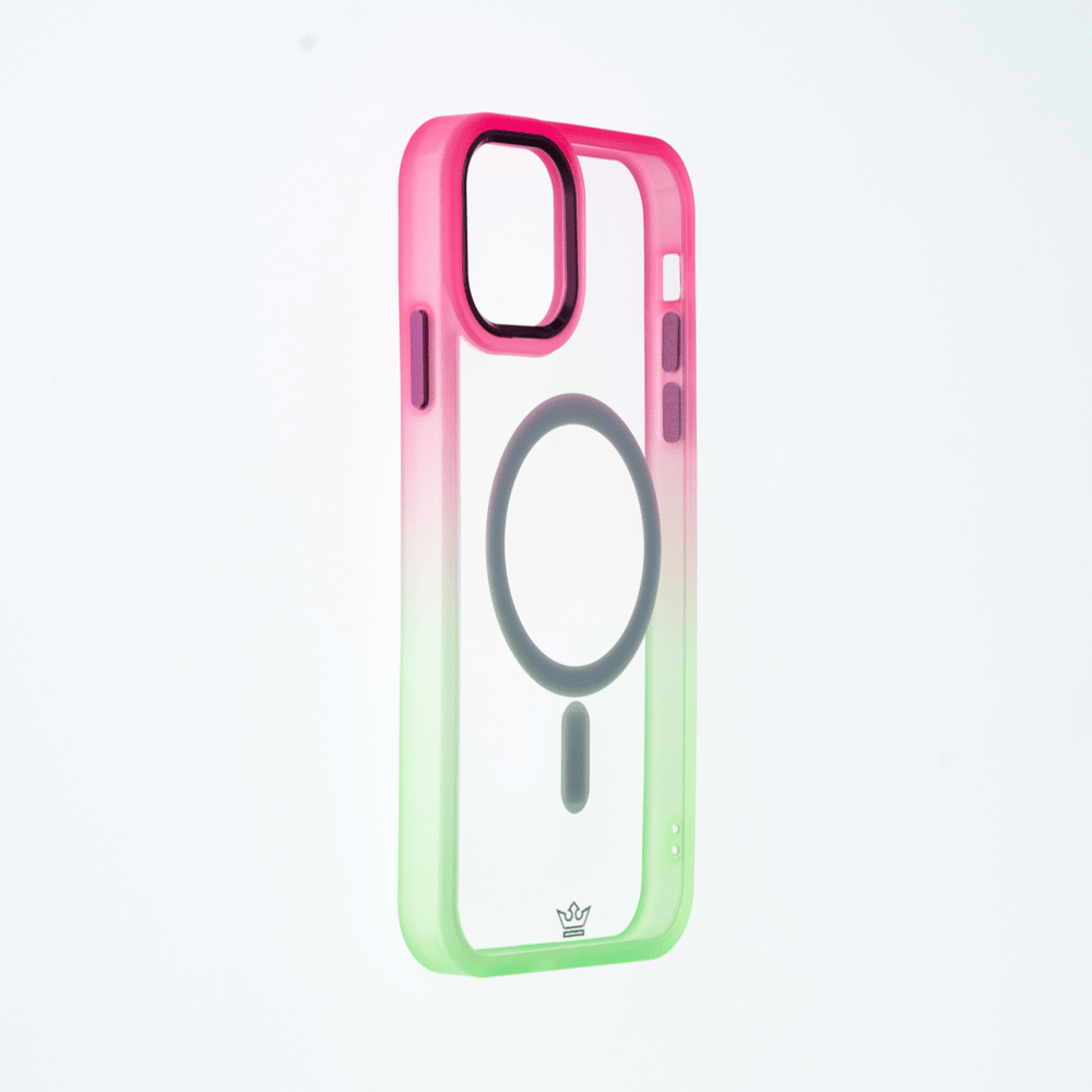 Estuche magsafe el rey degrade borde y magsafe apple iphone 14 pro max color rosado / verde