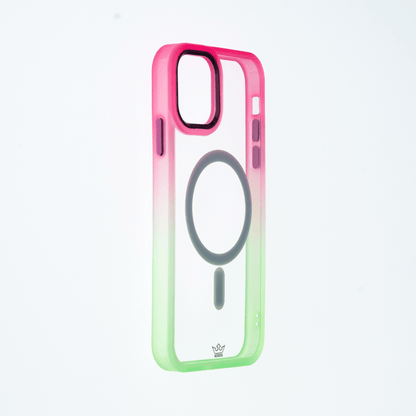 Estuche magsafe el rey degrade borde y magsafe apple iphone 14 pro max color rosado / verde