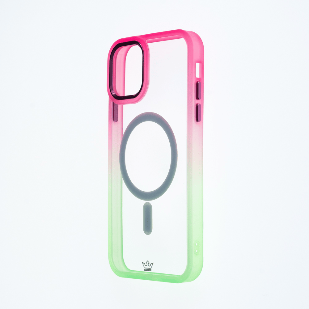 Estuche magsafe el rey degrade borde y magsafe apple iphone 14 pro color rosado / verde