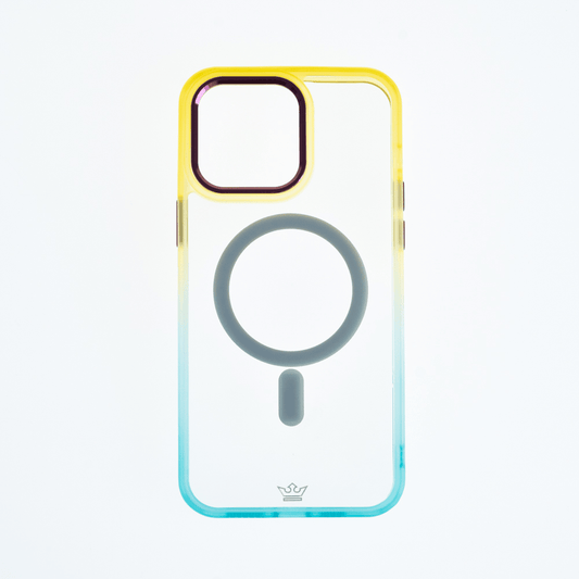Estuche magsafe el rey degrade borde y magsafe apple iphone 14 pro color amarillo / turquesa