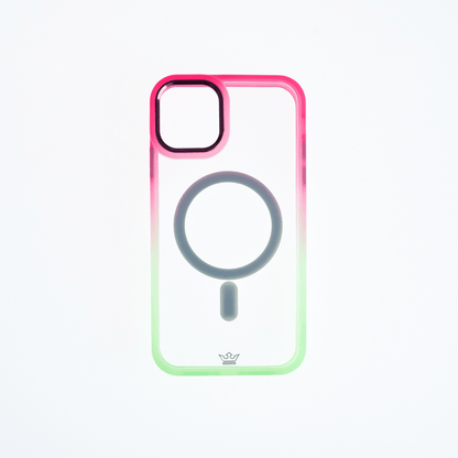 Estuche magsafe el rey degrade borde y magsafe apple iphone 14 plus color rosado / verde