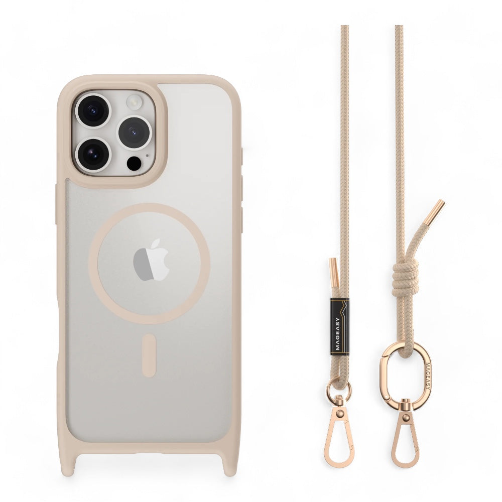 Estuche mageasy roam iphone 16 pro roam m shockproof protective case with lanyard  color rosado arena