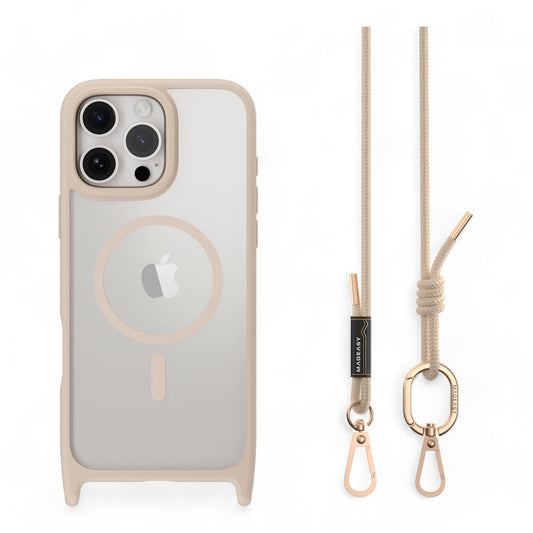 Estuche mageasy roam iphone 16 pro roam m shockproof protective case with lanyard  color rosado arena