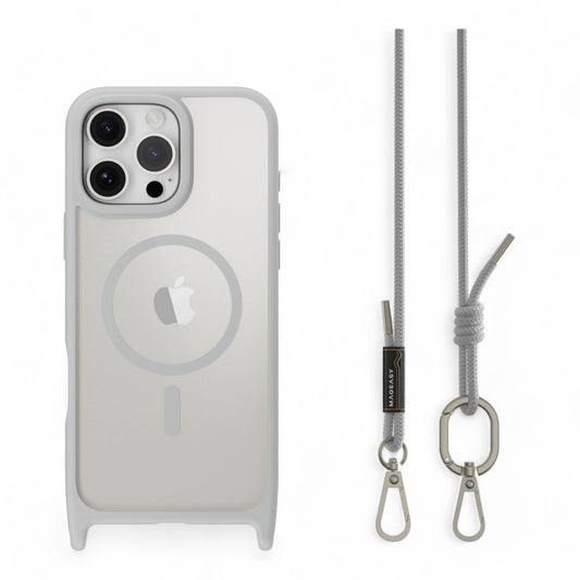 Estuche mageasy roam iphone 16 pro roam m shockproof protective case with lanyard  color gris ceniza/gris claro