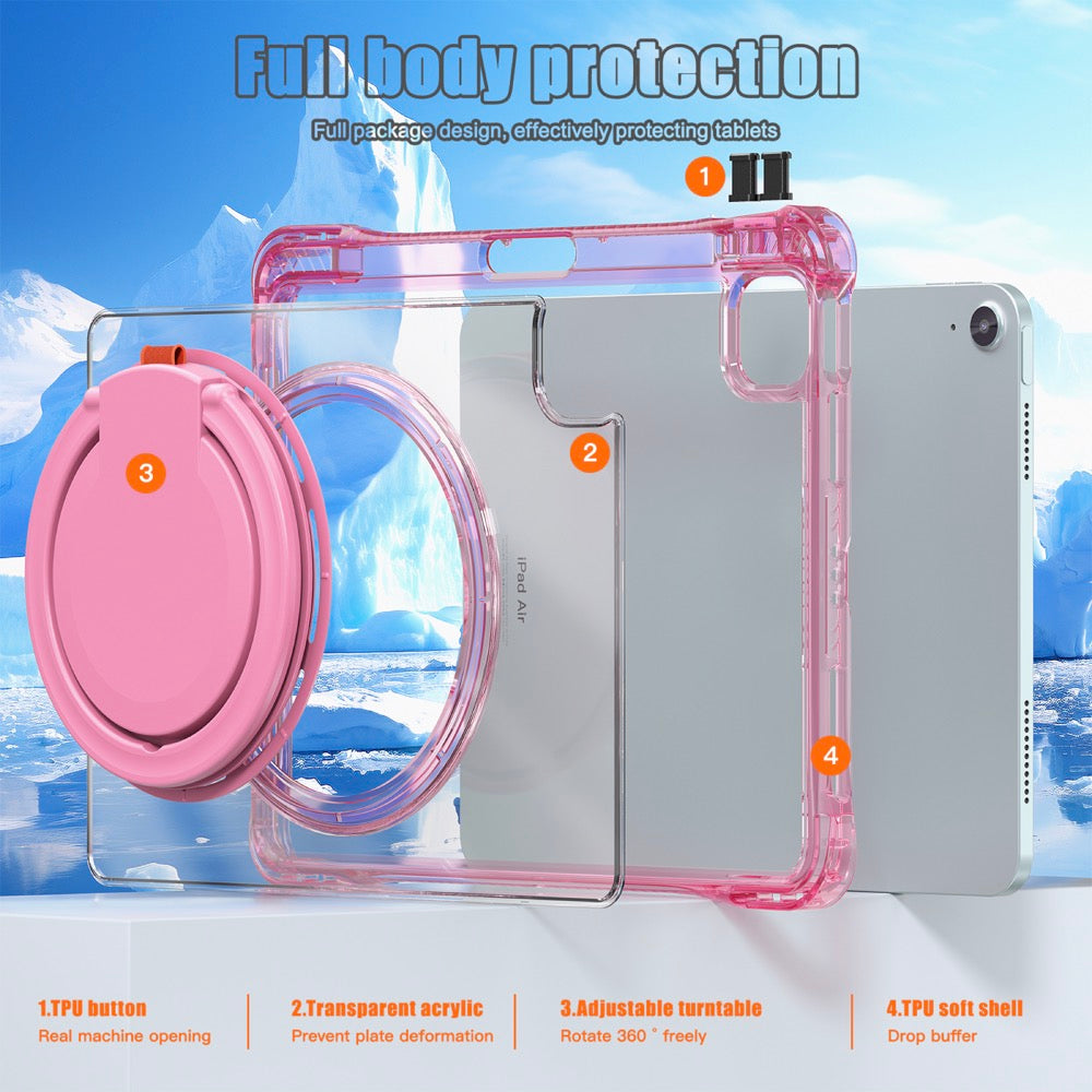 Estuche transparent b series modelo ipad air 11 2024 color fucsia con strap