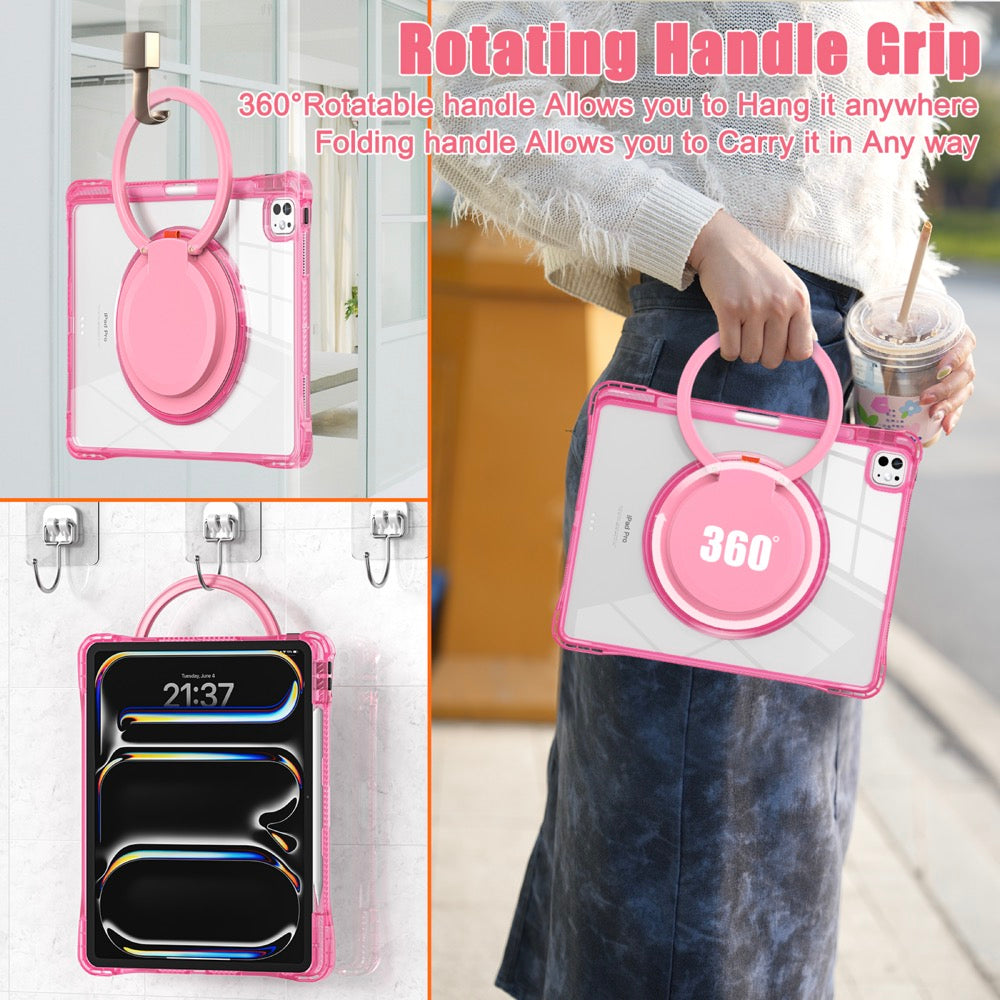 Estuche transparent b series modelo ipad pro 13 2024 color fucsia con strap