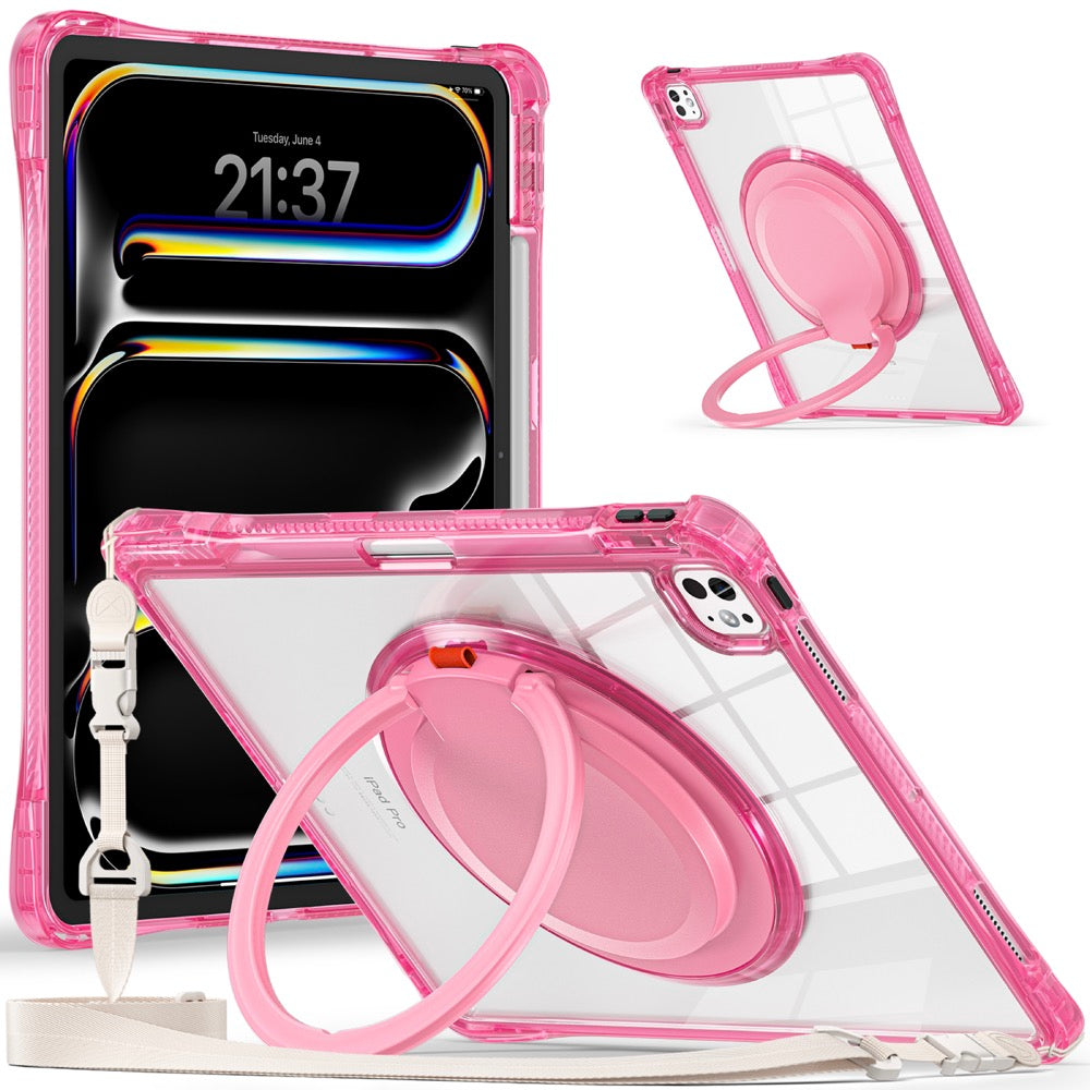 Estuche transparent b series modelo ipad pro 13 2024 color fucsia con strap