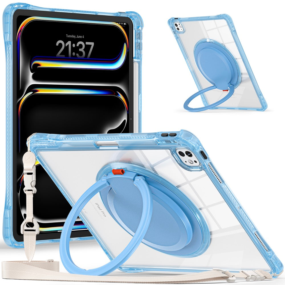 Estuche transparent b series modelo ipad pro 13 2024 color celeste con strap