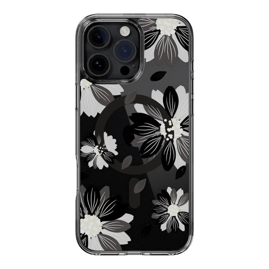 Case switcheasy skin iphone 16 pro style m pattern shockproof case for 2024 iphone 3 lenses Black Flower color multicolor