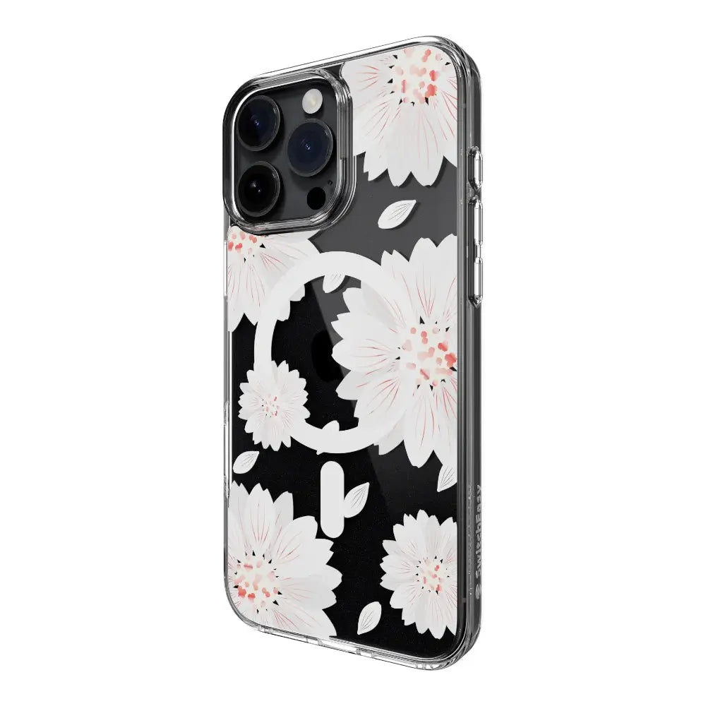 Estuche switcheasy skin iphone 16 pro style m pattern shockproof case for 2024 iphone 3 lenses White Flower color multicolor DIGITALSHOP