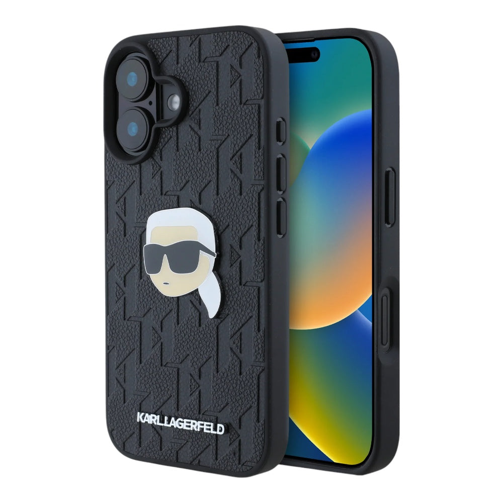 Estuche karl lagerfeld skin iphone 16 karl hc pu monogram k. head pin color negro