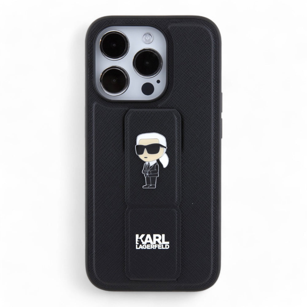 Estuche Karl Lagerfeld Hc Gripstand Saffiano Ikonik Pins Black Iphone 15 Pro Max Color Negro DIGITALSHOP