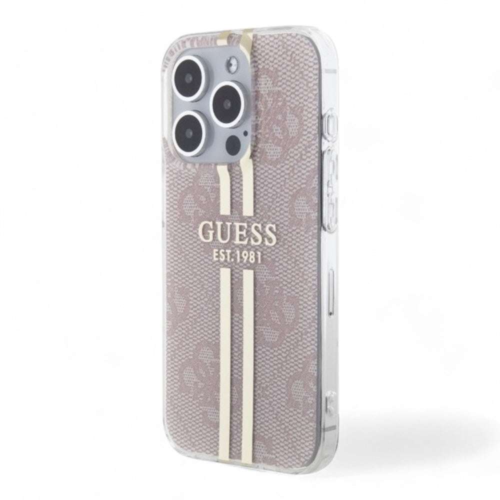 Guess Hc Iml 4G Gold Stripe Pink Case Iphone 15 Pro Max Pink Color