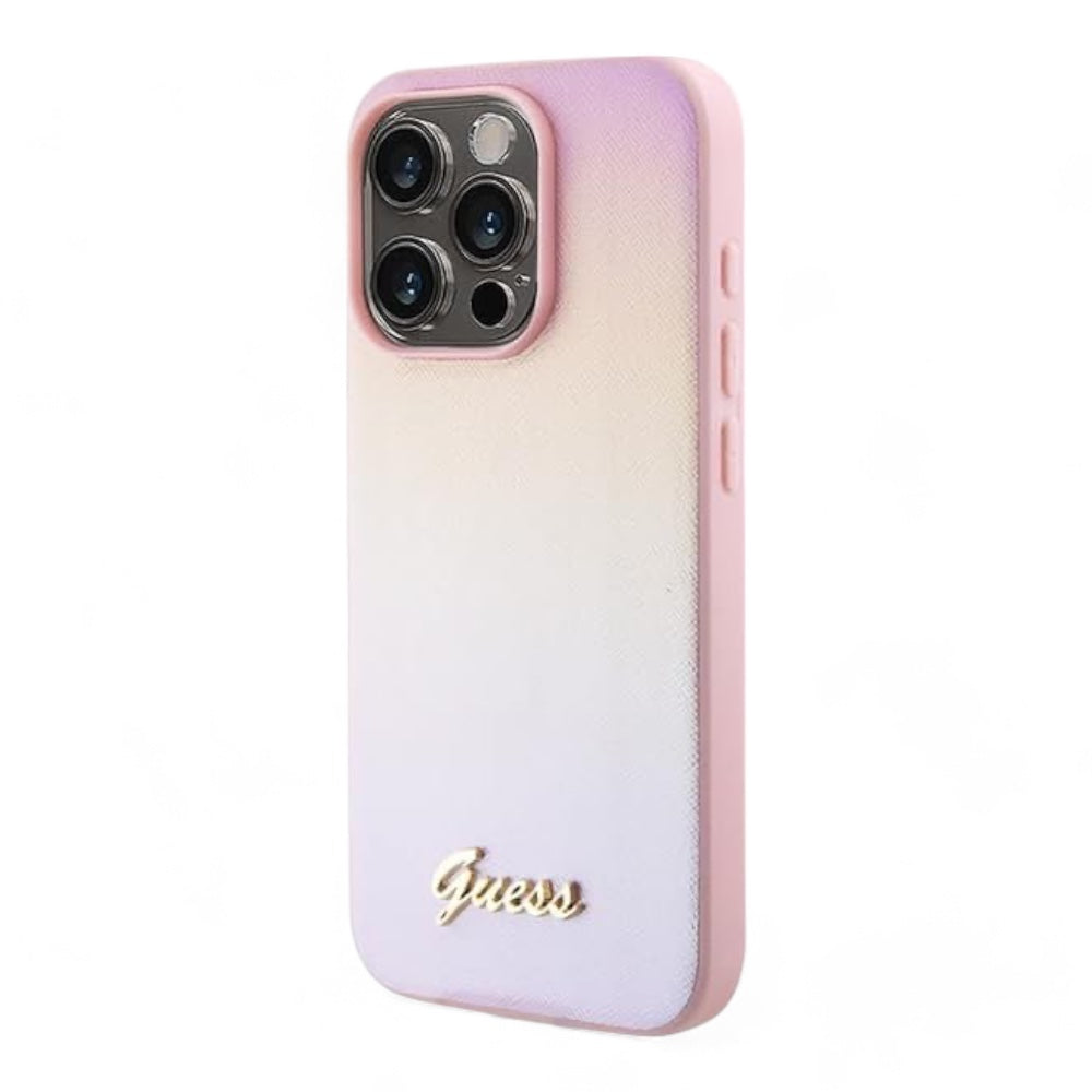 Guess Pu Saffiano Iridescent Script Iphone 15 Pro Max Case Pink