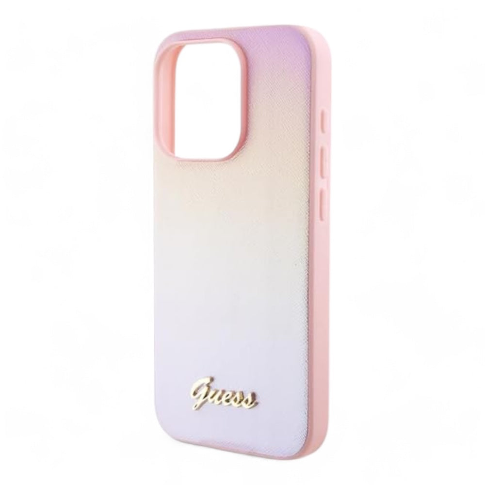 Guess Pu Saffiano Iridescent Script Iphone 15 Pro Max Case Pink