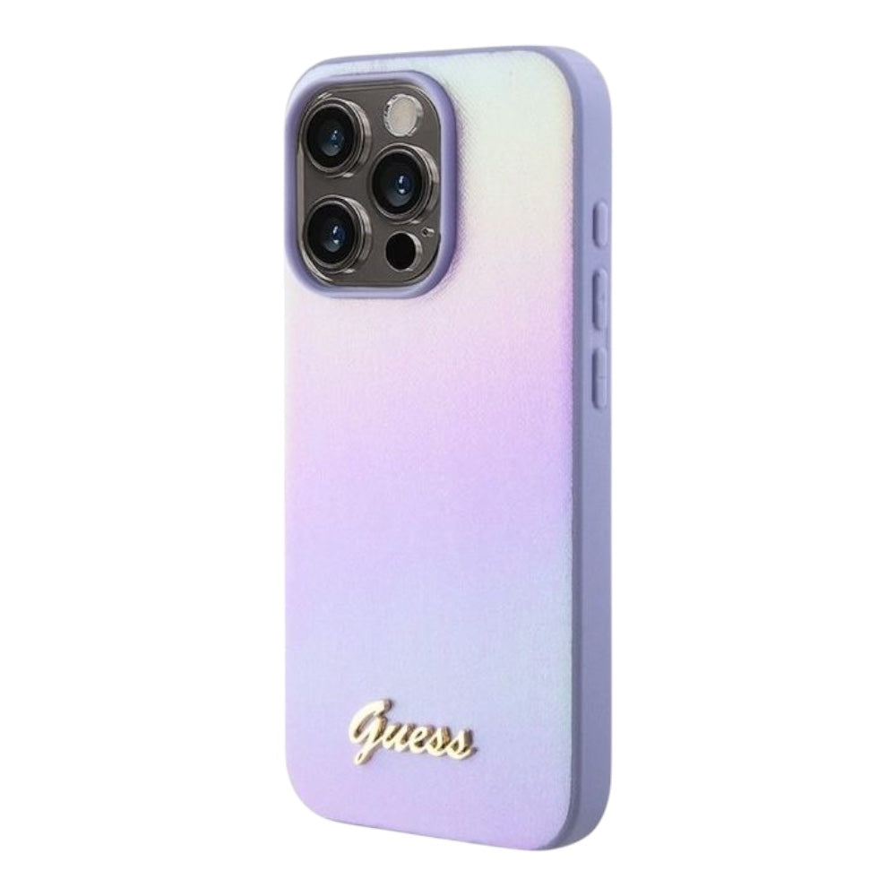 Guess Pu Saffiano Iridescent Script Case Iphone 15 Pro Max Purple Color