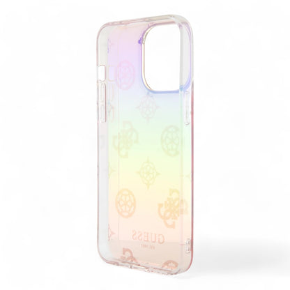 Estuche guess pc tpu iridescent hc glitter pattern peony cordstrap iphone 15 pro max color turquesa