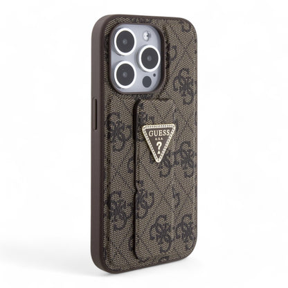 Guess Hc Gripstand Pu 4G Triangle Strass Brown Iphone 15 Pro Max Case Coffee Color