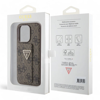 Guess Hc Gripstand Pu 4G Triangle Strass Brown Iphone 15 Pro Max Case Coffee Color