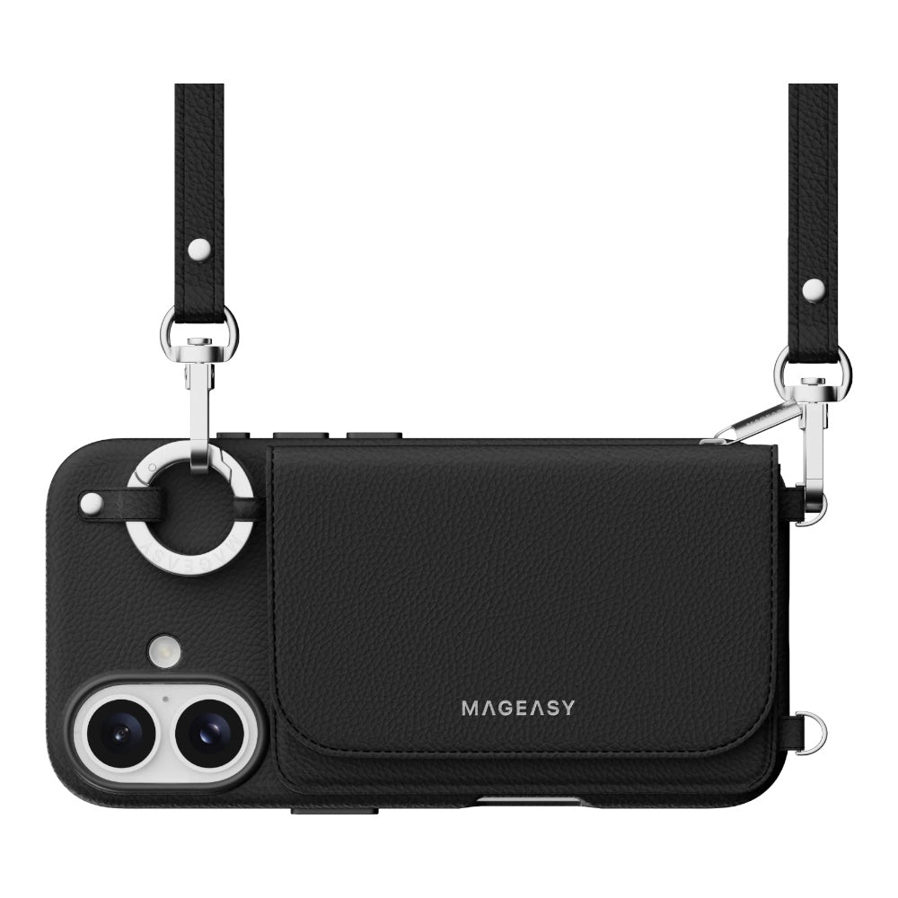 Estuche mageasy skin iphone 16 pouch m wallet phone case with stand for 2024 iphone 2 lenses color negro