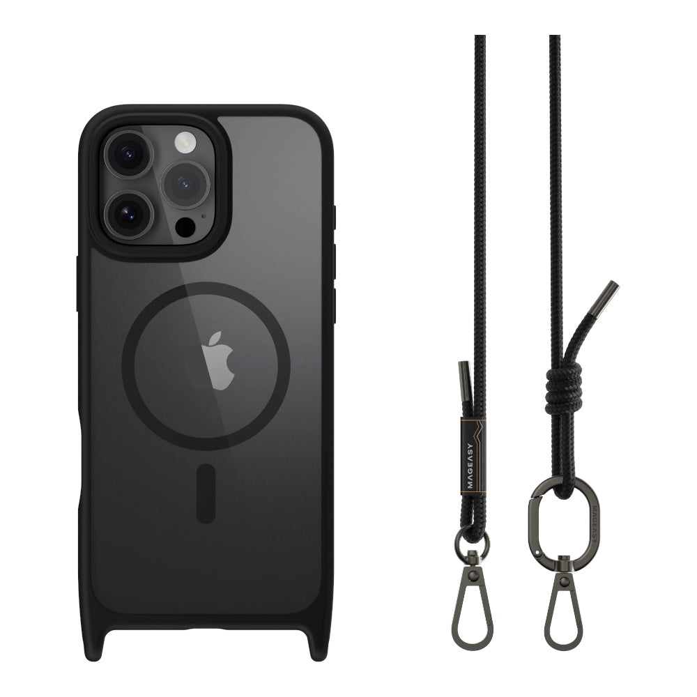 Case mageasy skin iphone 16 pro roam m shockproof protective case with lanyard for 2024 iphone 3 lenses color black