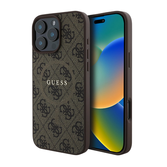 Guess hc magsafe pu 4g ring classic logo brown iphone 16 pro