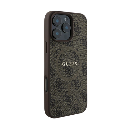 Guess hc magsafe pu 4g ring classic logo brown iphone 16 pro
