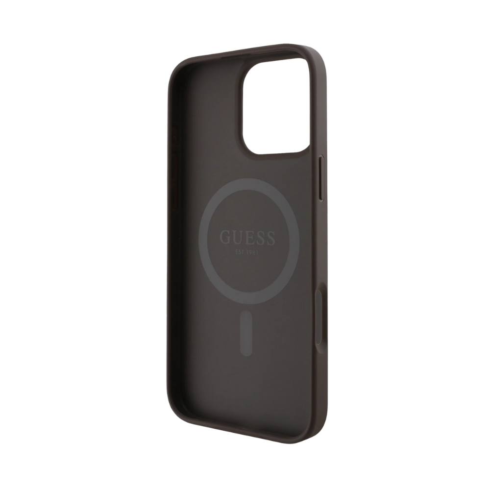Guess hc magsafe pu 4g ring classic logo brown iphone 16 pro