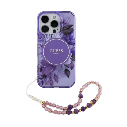 Guess hc magsafe iml flowers with pearl strap purple iphone 16 pro