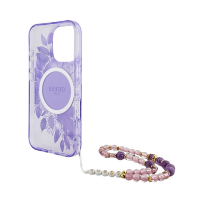 Guess hc magsafe iml flowers with pearl strap purple iphone 16 pro