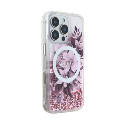 Guess hc magsafe liq. glitter flower pink iphone 16 pro