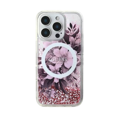 Guess hc magsafe liq. glitter flower pink iphone 16 pro