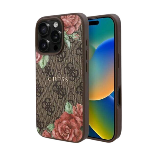 Guess hc magsafe pu 4g flowers print brown iphone 16 pro