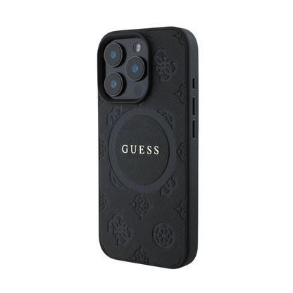 Guess hc magsafe saffiano peony classic logo black iphone 16 pro