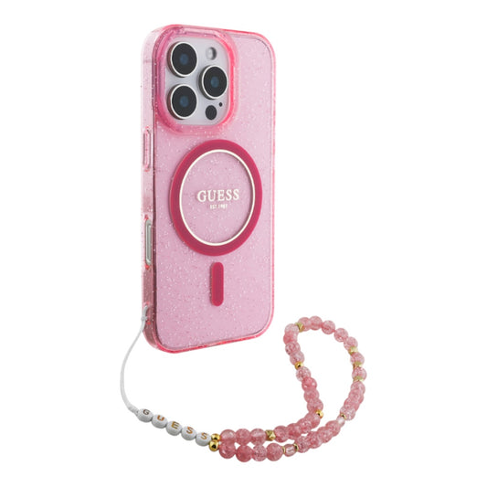 Guess hc magsafe iml glitter with pearl strap pink iphone 16