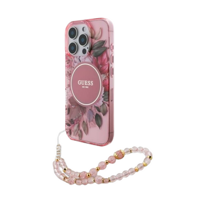 Guess hc magsafe iml flowers with pearl strap pink iphone 16 pro max