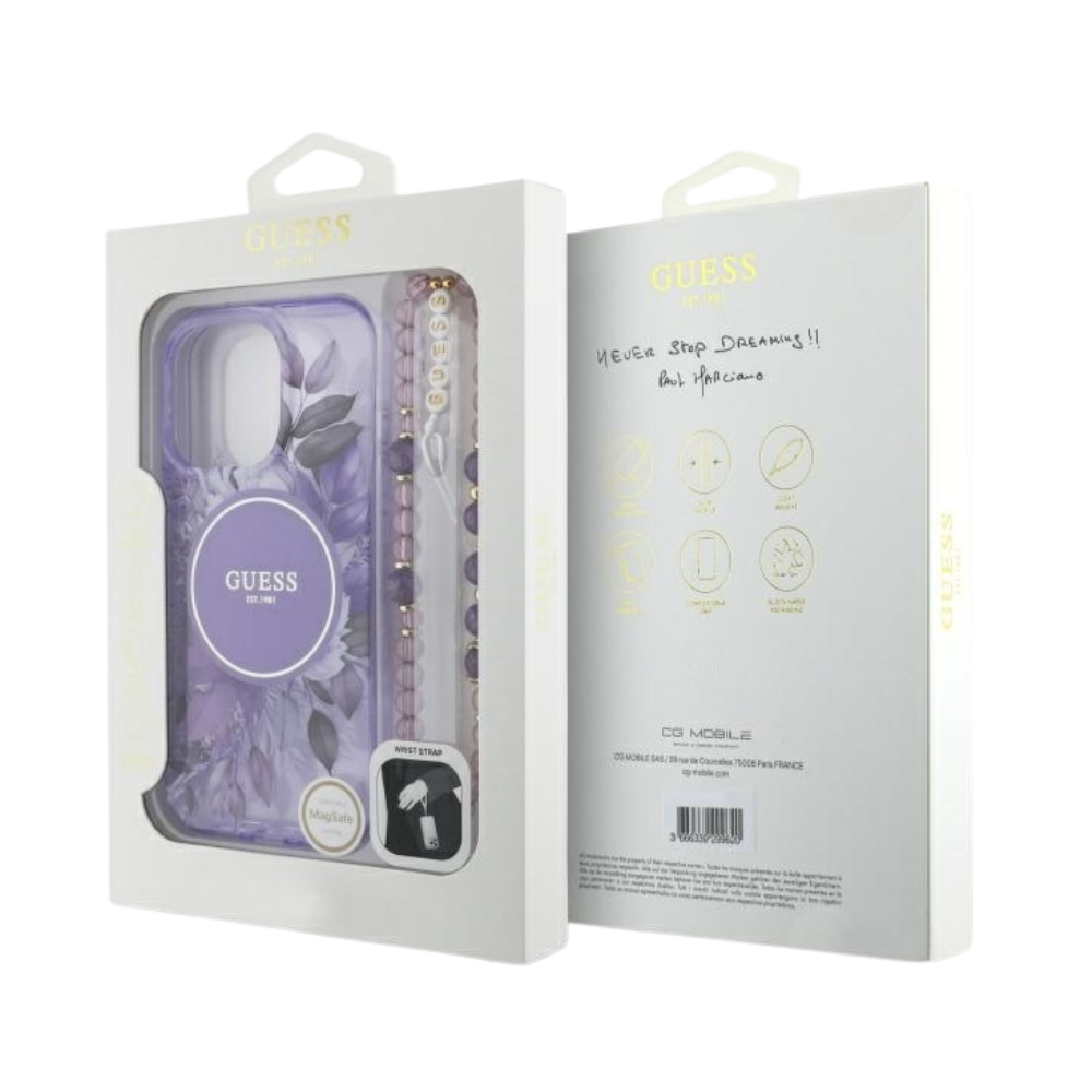 Guess hc magsafe iml flowers with pearl strap purple iphone 16 pro max