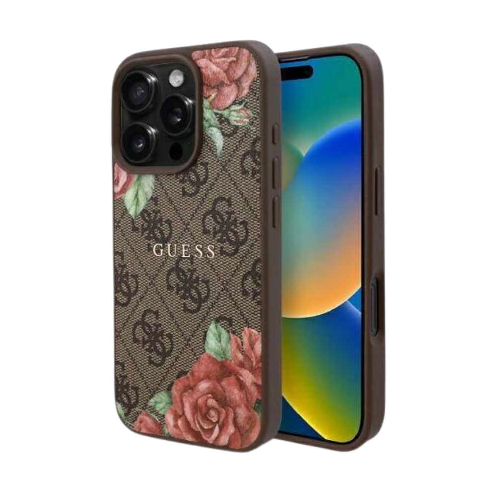 Guess hc magsafe pu 4g flowers print brown iphone 16 pro max