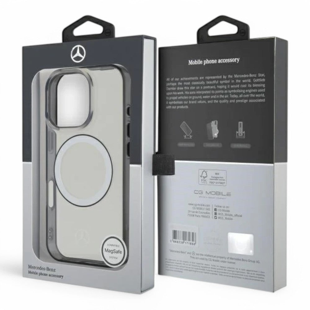 Mercedes-Benz mb hc magsafe transparent pc/tpu w/ black ring clear iphone 16