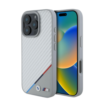 BMW hc m magsafe pu carbon tricolor line grey iphone 16 pro