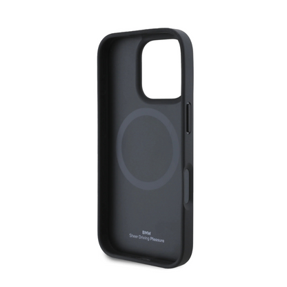 BMW hc m magsafe pu perforated tricolor line black iphone 16 pro