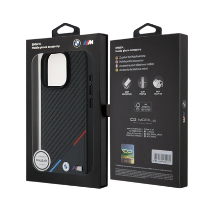 BMW hc m magsafe pu carbon tricolor line black iphone 16 pro max