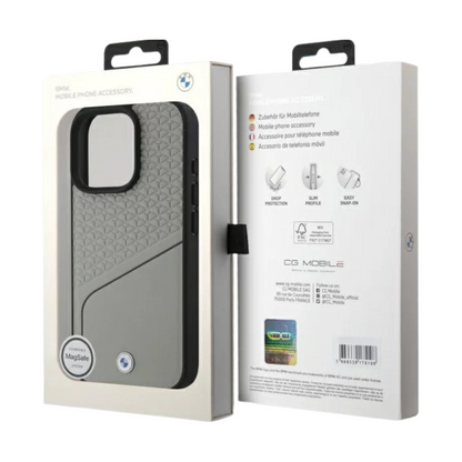 BMW hc sign magsafe leather textured and line grey iphone 16 pro max