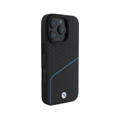 BMW hc sign magsafe leather textured and line black iphone 16 pro max