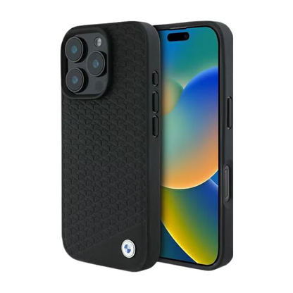 BMW hc sign magsafe leather diamond metal logo black  iphone 16 pro max