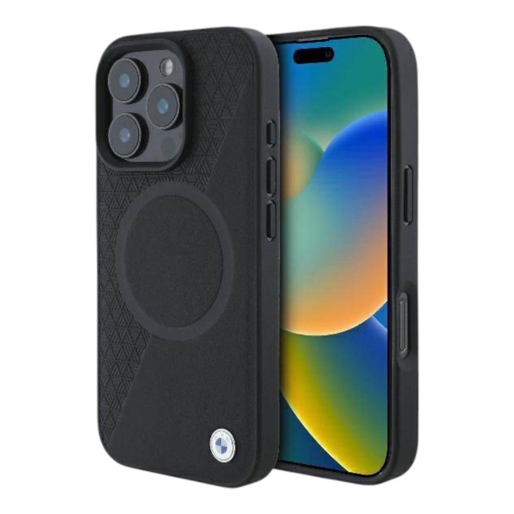 BMW hc sign magsafe leather half textured and circle black iphone 16 pro max