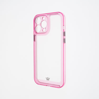 estuche transparente el rey marco de apple iphone 13 pro max color rosado / transparente