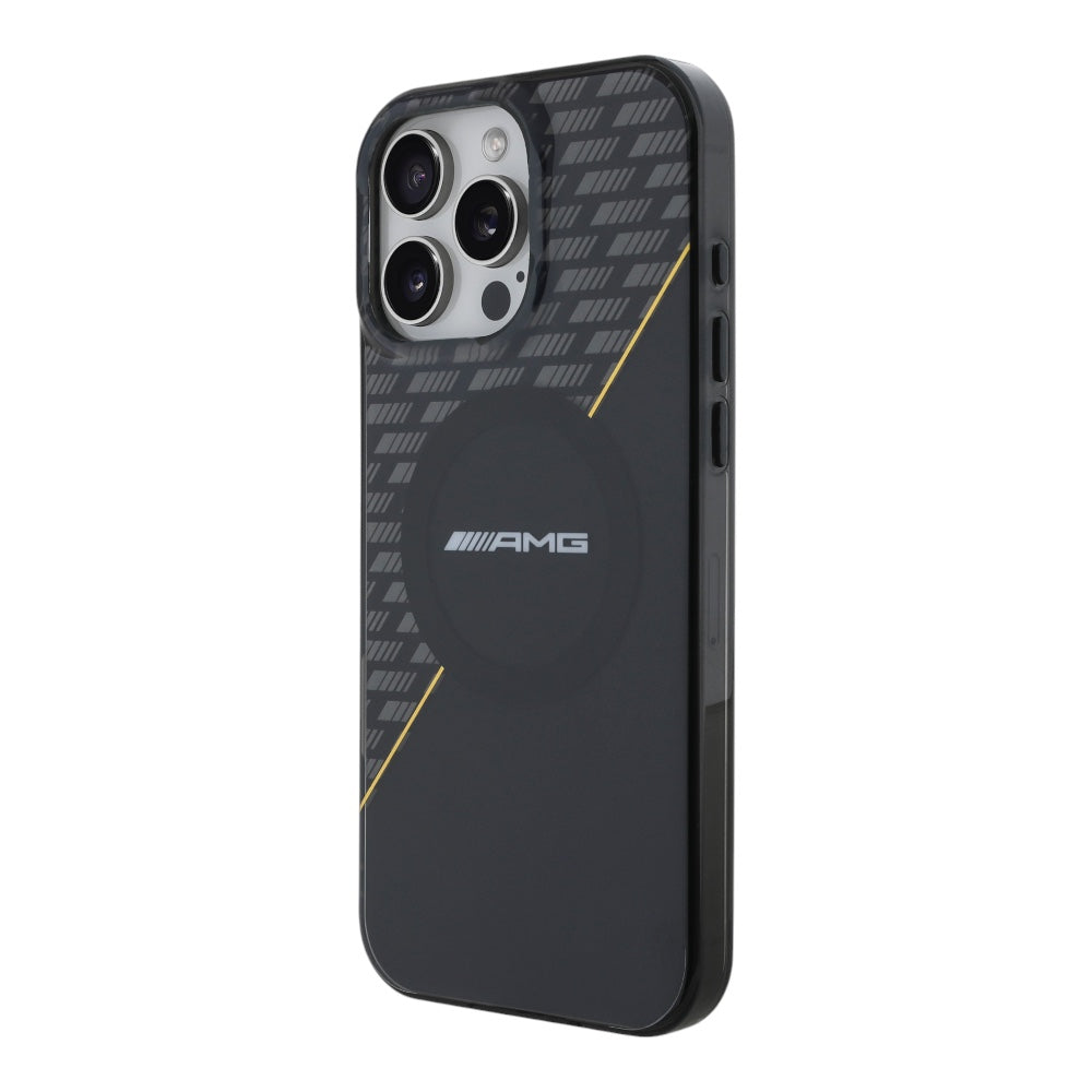 Estuche amg skin iphone 16 pro max amg hc magsafe double layer transparent rhombs black/yellow color negro